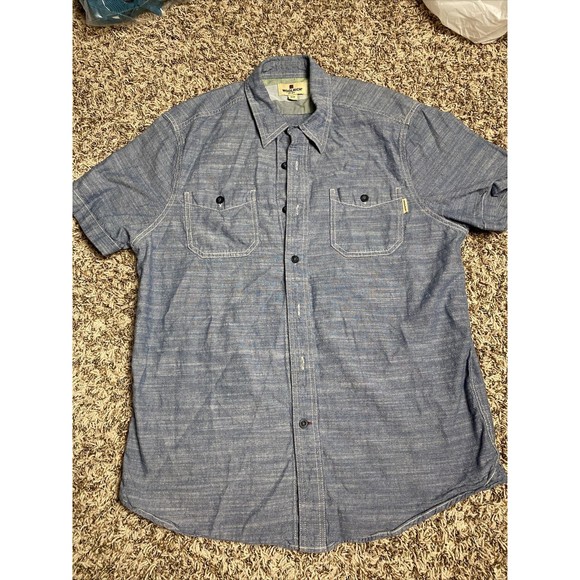 Woolrich Chambray Shirt Short Sleeve Men's Medium Blue‎ Cotton A4 - Picture 1 of 9